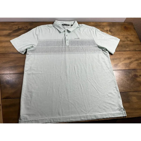 Travis Mathew Polo Shirt Mens Size 2XL Mint Green Striped Golf Casual Retro - Picture 1 of 7